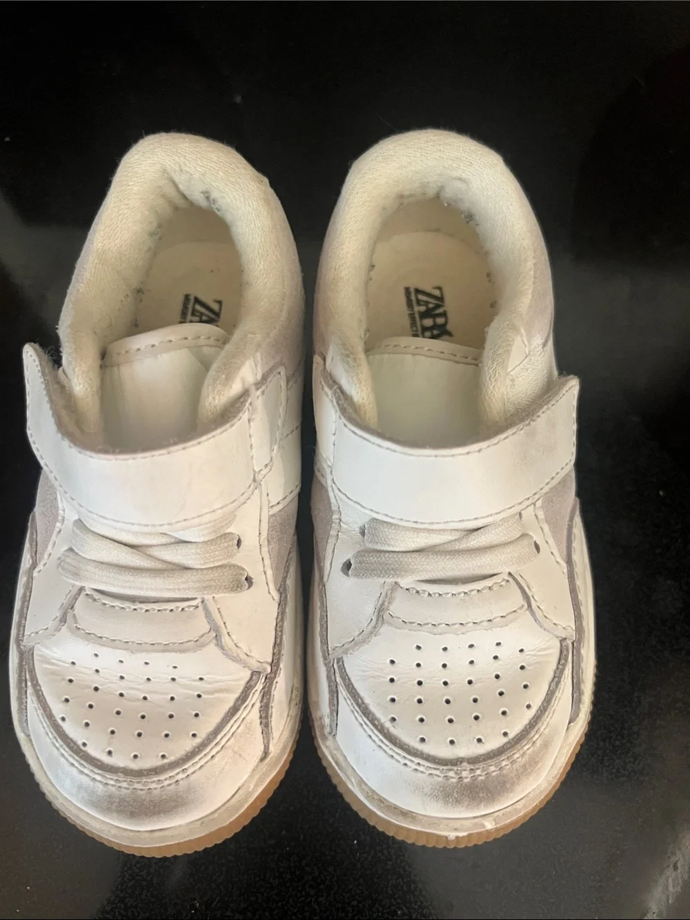 Zara Kids White Velcro & Elastic Lace Sneakers with Gum Sole
